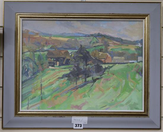 Jamie Ogilvie-Forbes, oil on canvas board, English landscape, signed, 30 x 40cm